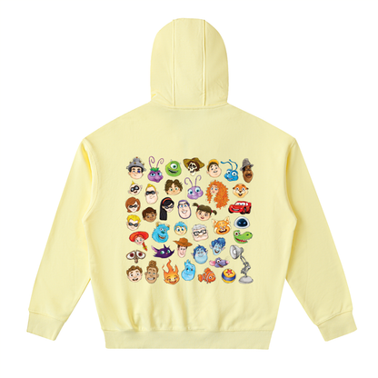 Watercolour Disney Pixar Protagonist Icons Yellow Classic Zip-Up Hoodie, Toy Story, A Bug’s Life, Monsters, Inc., Finding Nemo, The Incredibles, Cars, Ratatouille, WALL-E, Up, Brave, Inside Out, The Good Dinosaur, Coco, Onward, Soul, Luca, Turning Red, Elemental, Elio, Hoppers, Gatto