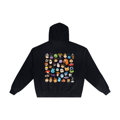 Watercolour  Disney Pixar Protagonist Icons Black Sunfaded Zip-Up Hoodie, Toy Story, A Bug’s Life, Monsters, Inc., Finding Nemo, The Incredibles, Cars, Ratatouille, WALL-E, Up, Brave, Inside Out, The Good Dinosaur, Coco, Onward, Soul, Luca, Turning Red, Elemental, Elio, Hoppers, Gatto