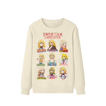 Sabrina Carpenter Anime Art Styles Light Khaki Classic Sweatshirt, Naruto, Bleach, Dragonball Z, Pokémon, One Piece, Sailor Moon, My Hero Academia, Jojo's Bizarre Adventure, Demon Slayer