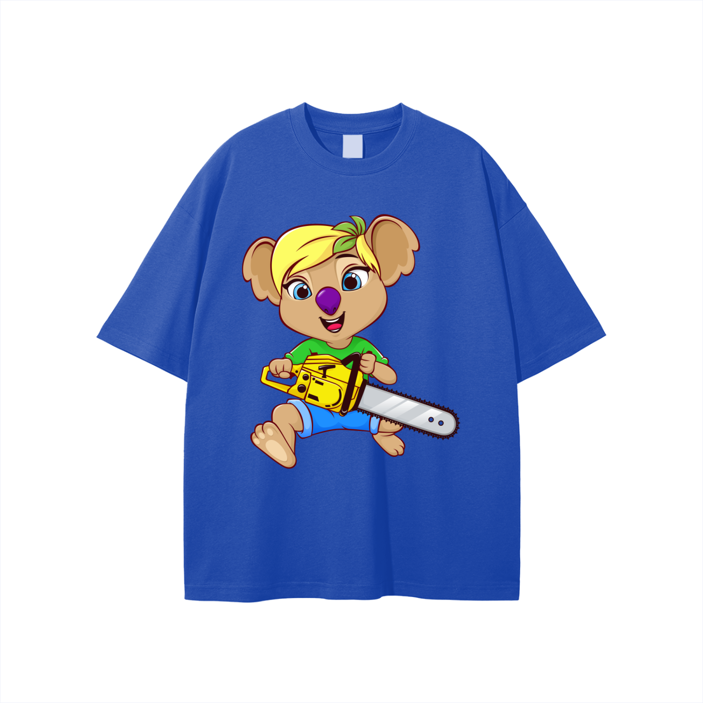 Disney Style Koala Chainsaw Classic Cerulean Blue Tee