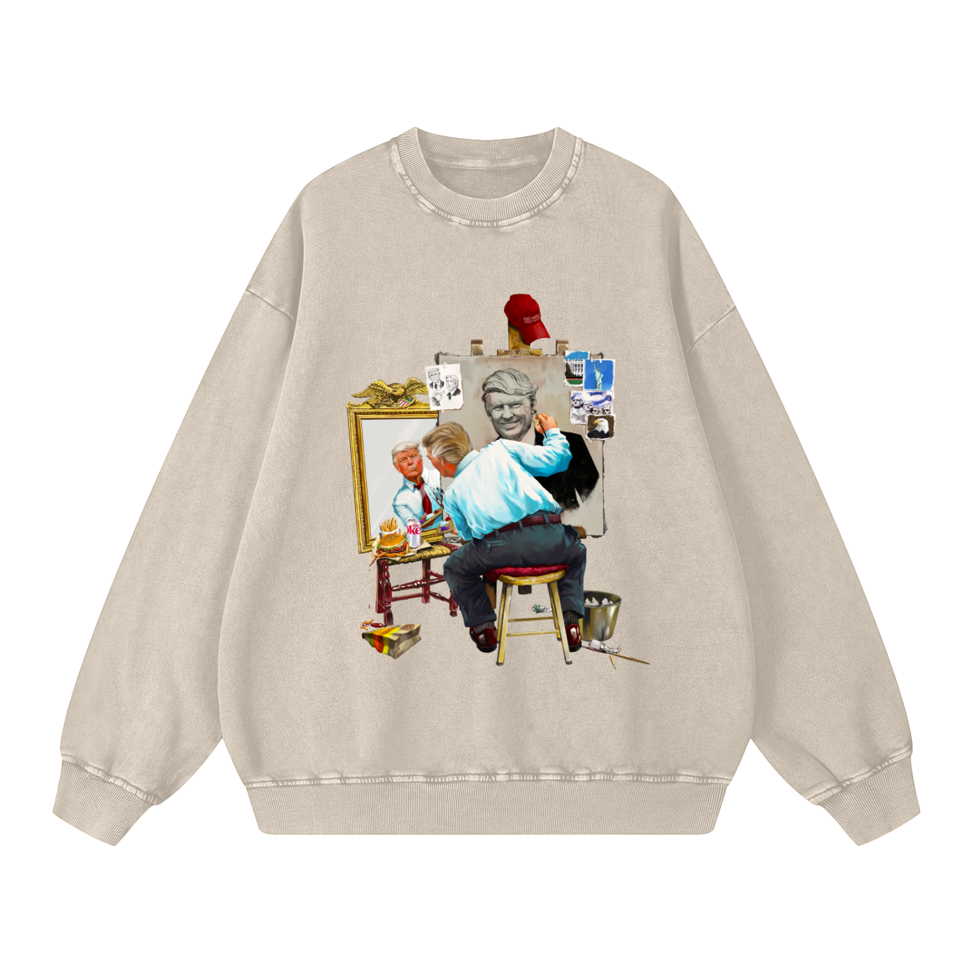 Donald Trump Triple Self Portrait Acid Wash Light Khaki Sweatshirt