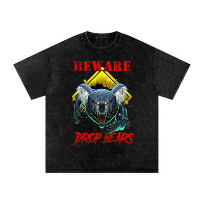 Beware Drop Bear Black Acid Wash Tee