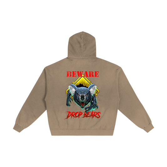 Beware Drop Bear Sand Sunfaded Zip-Up Hoodie