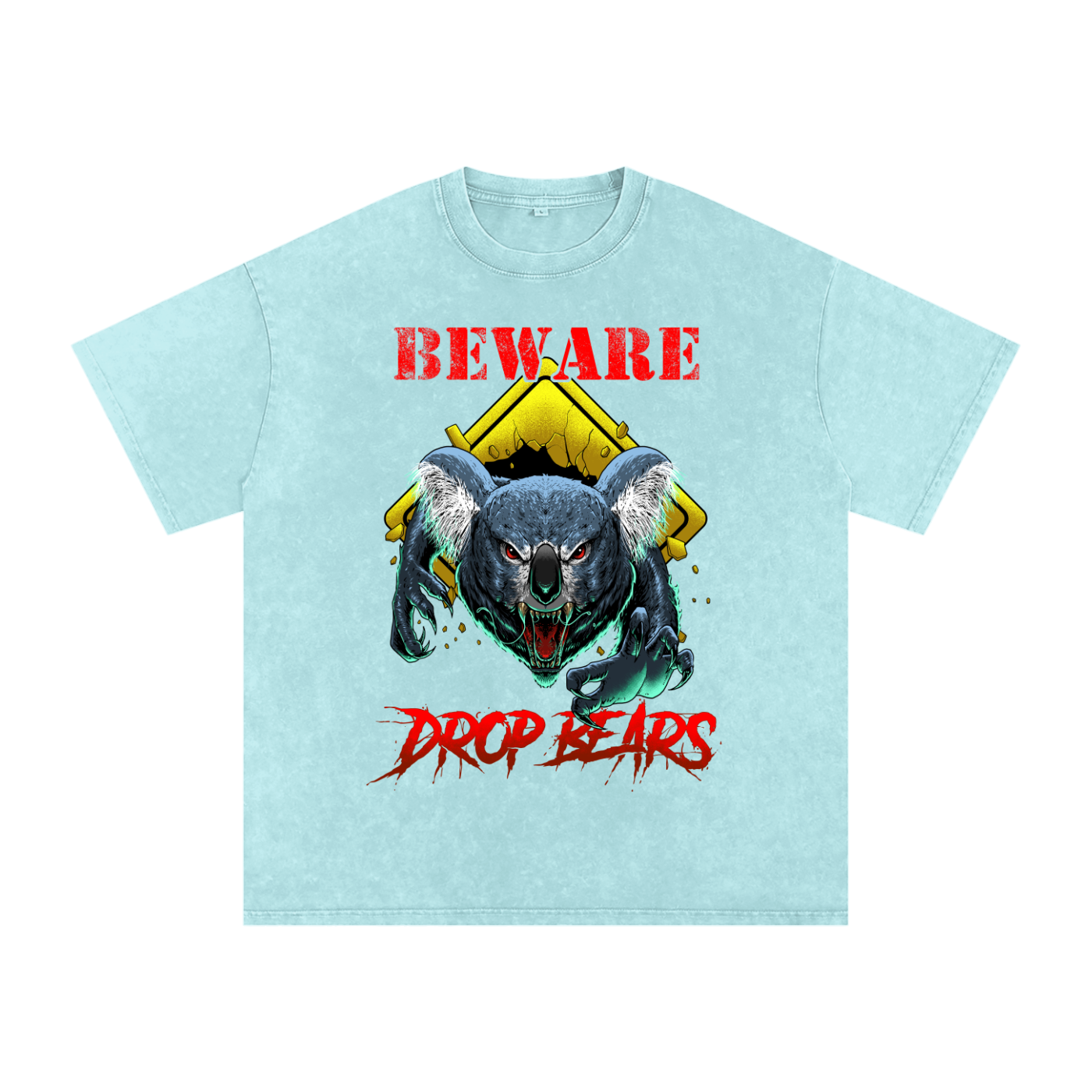 Beware Drop Bear Acid Wash Ice Blue Tee
