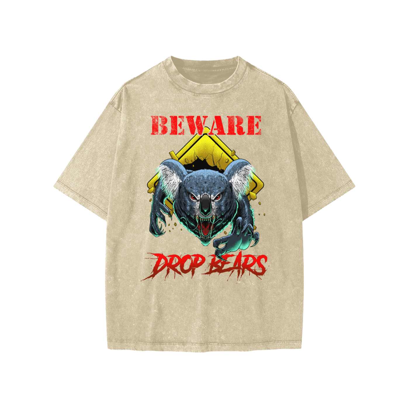 Beware Drop Bear Snow Washed Khaki Kids' Tee