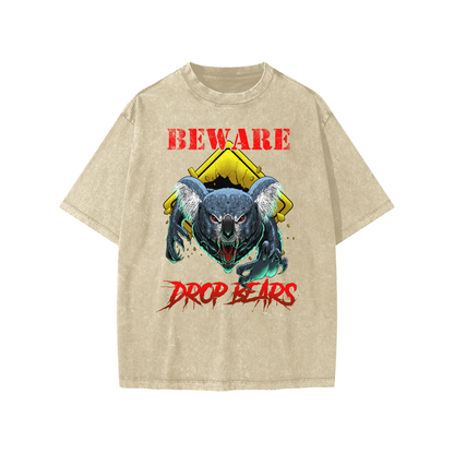 Beware Drop Bear Snow Washed Khaki Kids' Tee