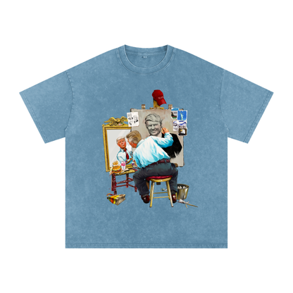 Donald Trump Triple Self Portrait Acid Wash Blue Jean Tee