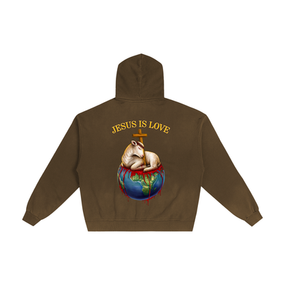 Jesus Is Love Coffee Sunfaded Zip-Up Hoodie