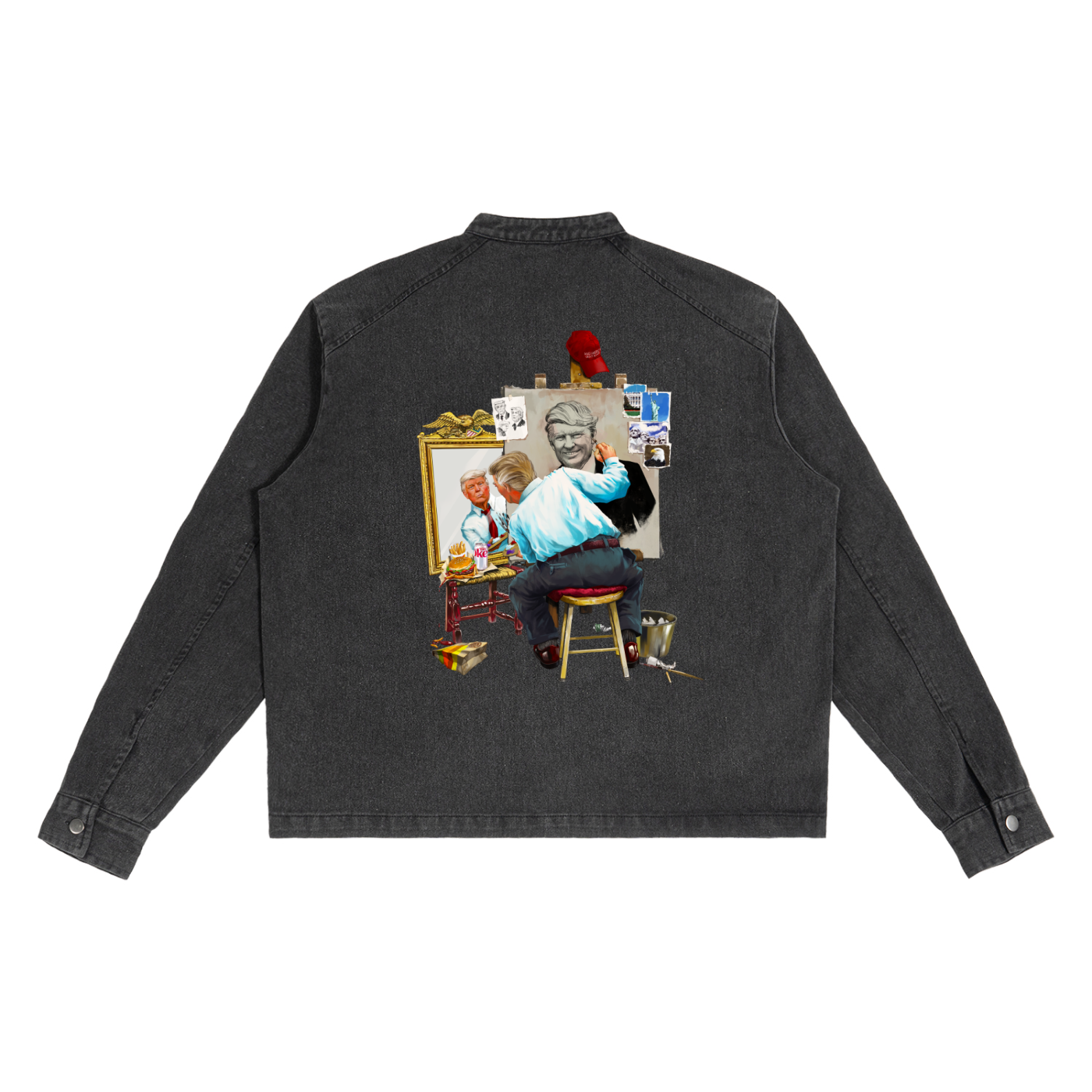 Donald Trump Triple Self Portrait Black Denim Vintage Washed Zip-Up Jacket