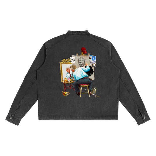 Donald Trump Triple Self Portrait Black Denim Vintage Washed Zip-Up Jacket