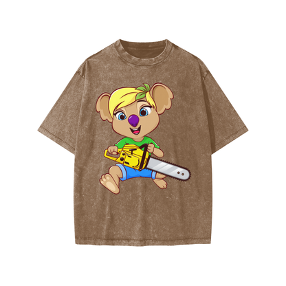 Disney Style Koala Chainsaw Snow Washed Coffee Kids' Tee