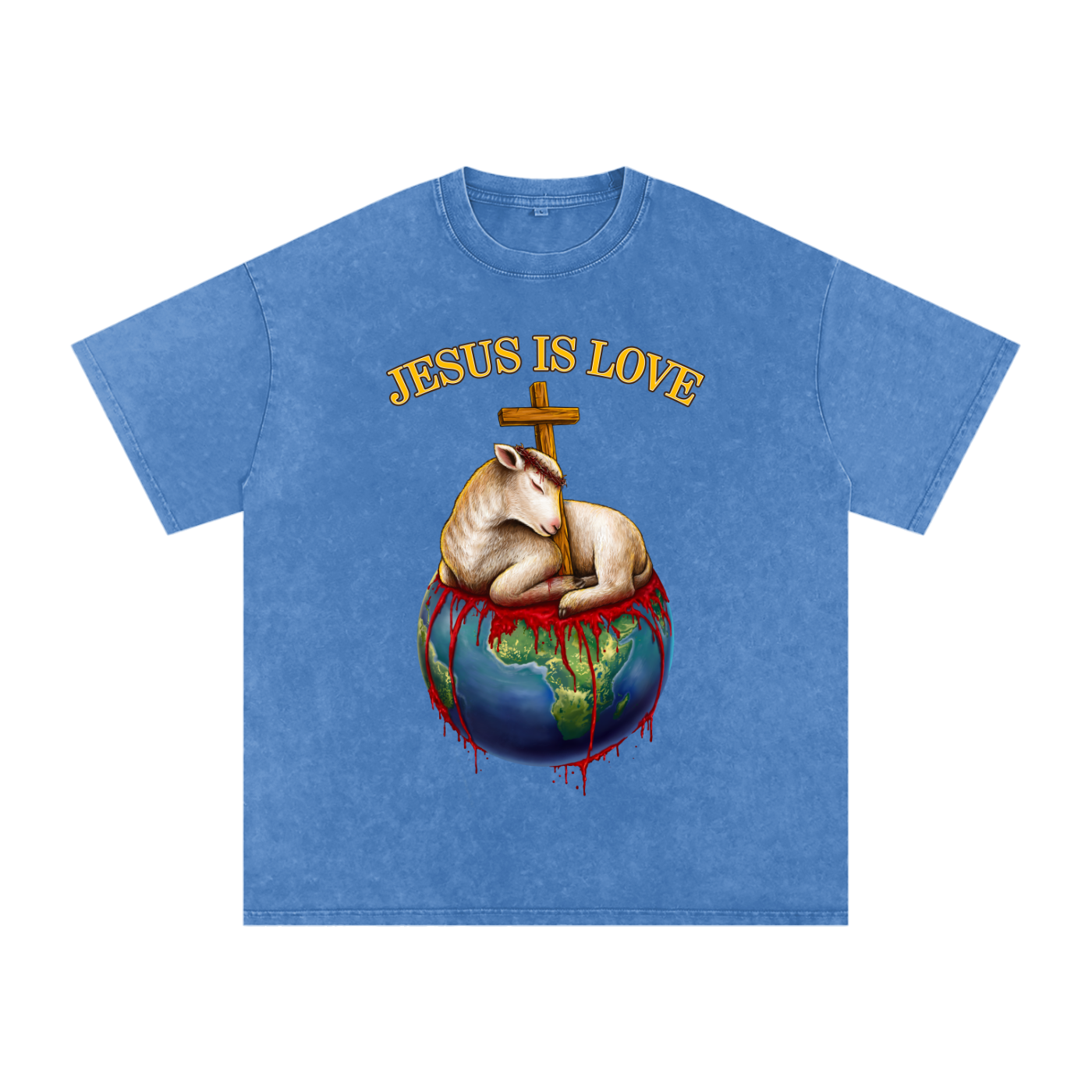 Jesus Is Love Acid Wash Light Blue Tee