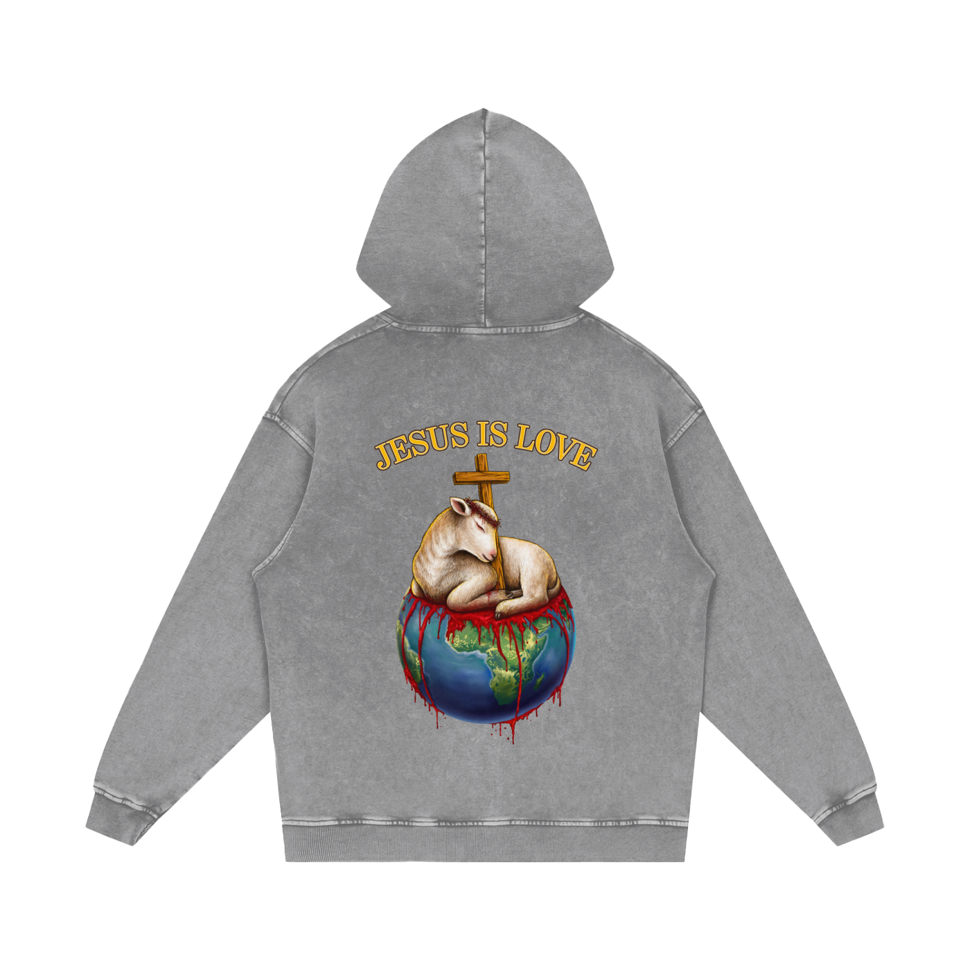 Jesus Is Love Acid Wash Light Grey Hoodie