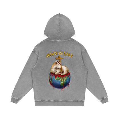 Jesus Is Love Acid Wash Light Grey Hoodie