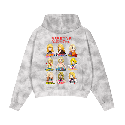 Sabrina Carpenter Anime Art Styles Sage Grey Vintage Washed Zip-Up Fleece Hoodie, Naruto, Bleach, Dragonball Z, Pokémon, One Piece, Sailor Moon, My Hero Academia, Jojo's Bizarre Adventure, Demon Slayer