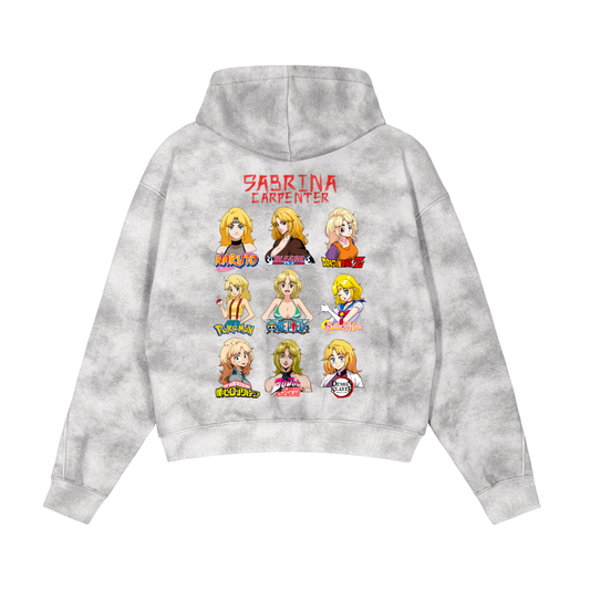 Sabrina Carpenter Anime Art Styles Sage Grey Vintage Washed Zip-Up Fleece Hoodie, Naruto, Bleach, Dragonball Z, Pokémon, One Piece, Sailor Moon, My Hero Academia, Jojo's Bizarre Adventure, Demon Slayer