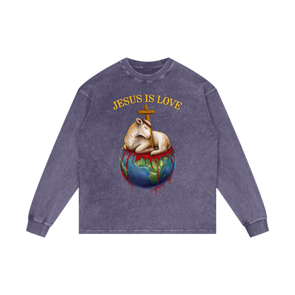 Jesus Is Love Purple Haze Acid Wash Long Sleeve Tee