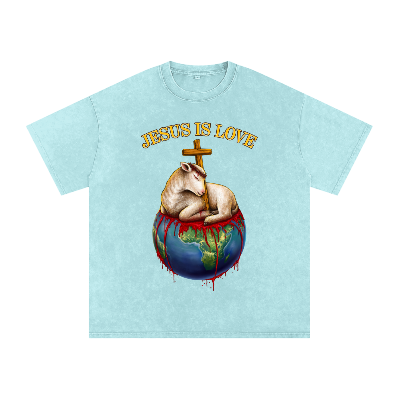 Jesus Is Love Acid Wash Ice Blue Tee