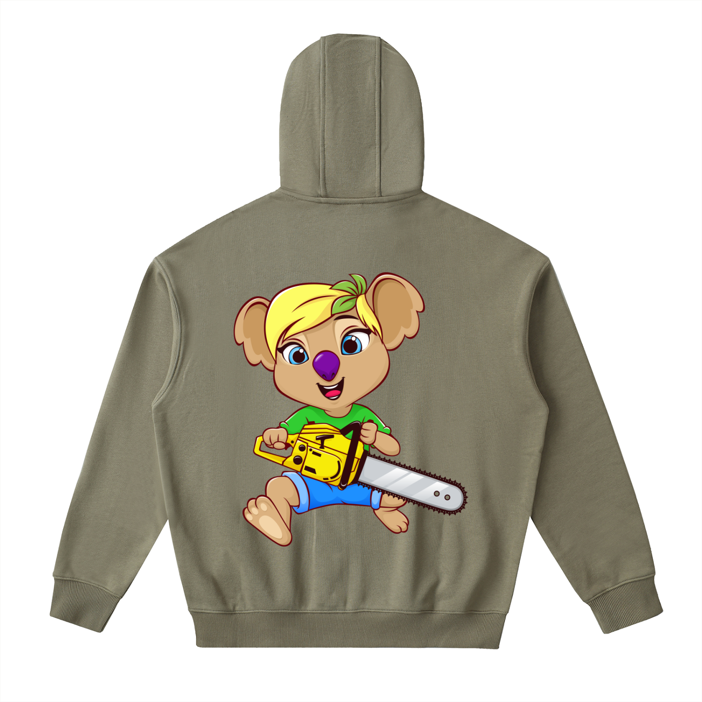 Disney Style Koala Chainsaw Army Green Classic Zip-Up Hoodie