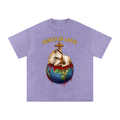 Jesus Is Love Acid Wash Light Purple Tee