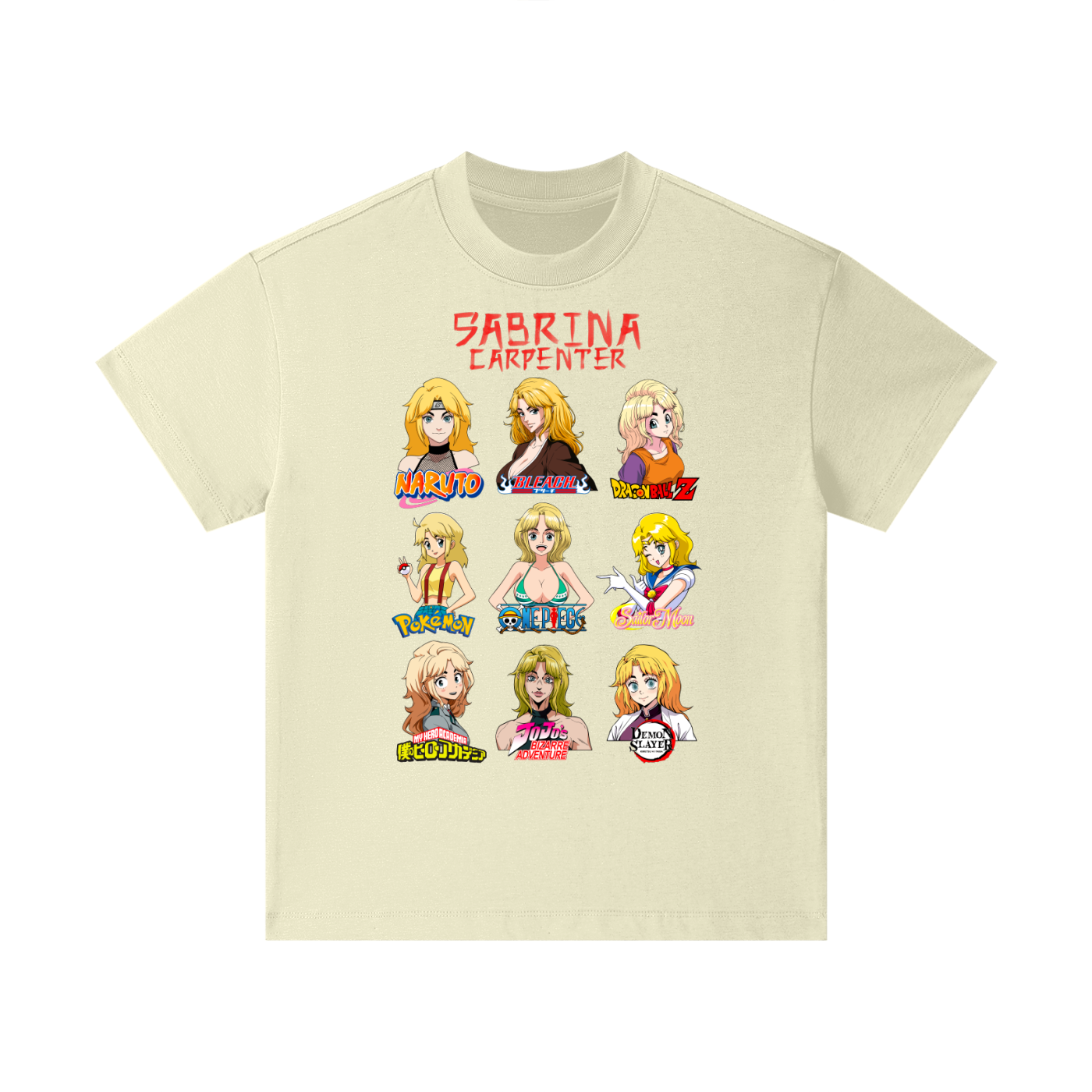Sabrina Carpenter Anime Art Styles Light Khaki Classic Kids' Tee, Naruto, Bleach, Dragonball Z, Pokémon, One Piece, Sailor Moon, My Hero Academia, Jojo's Bizarre Adventure, Demon Slayer