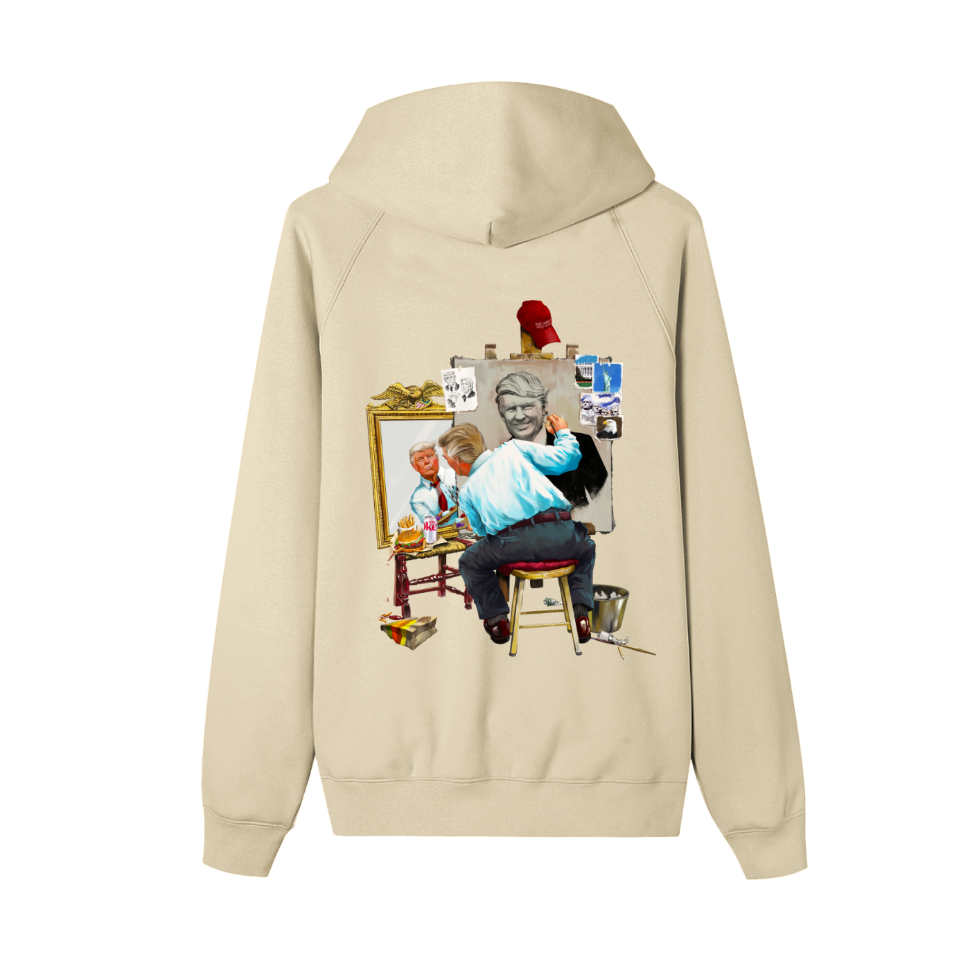 Donald Trump Triple Self Portrait Light Khaki Zip-Up Fleece Hoodie