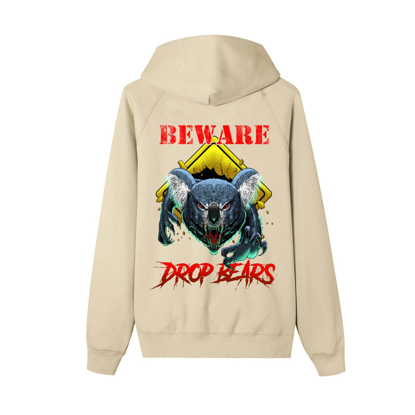 Beware Drop Bear Light Khaki Zip-Up Fleece Hoodie