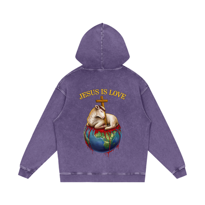 Jesus Is Love Acid Wash Purple Hoodie