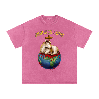 Jesus Is Love Acid Wash Rose Pink Tee