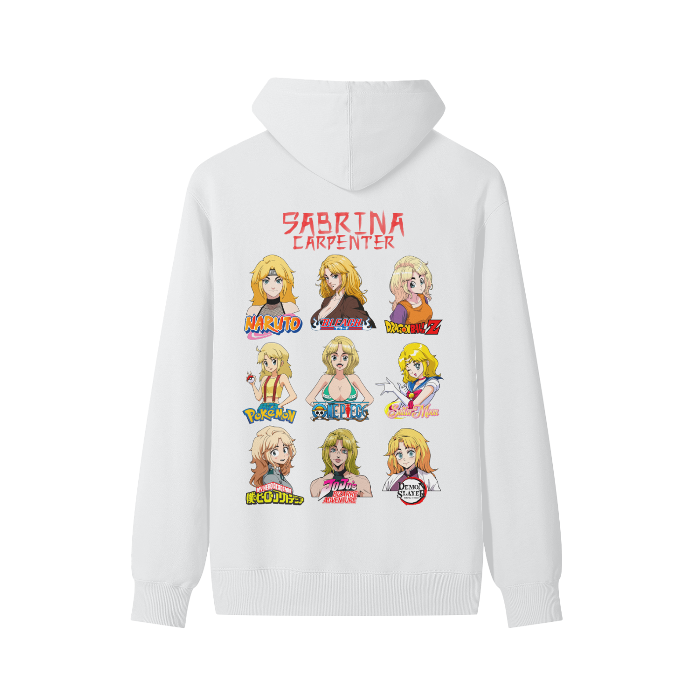 Sabrina Carpenter Anime Art Styles White Classic Hoodie, Naruto, Bleach, Dragonball Z, Pokémon, One Piece, Sailor Moon, My Hero Academia, Jojo's Bizarre Adventure, Demon Slayer