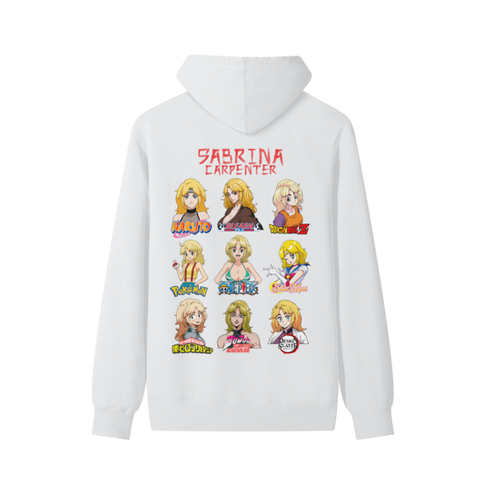 Sabrina Carpenter Anime Art Styles White Classic Hoodie, Naruto, Bleach, Dragonball Z, Pokémon, One Piece, Sailor Moon, My Hero Academia, Jojo's Bizarre Adventure, Demon Slayer