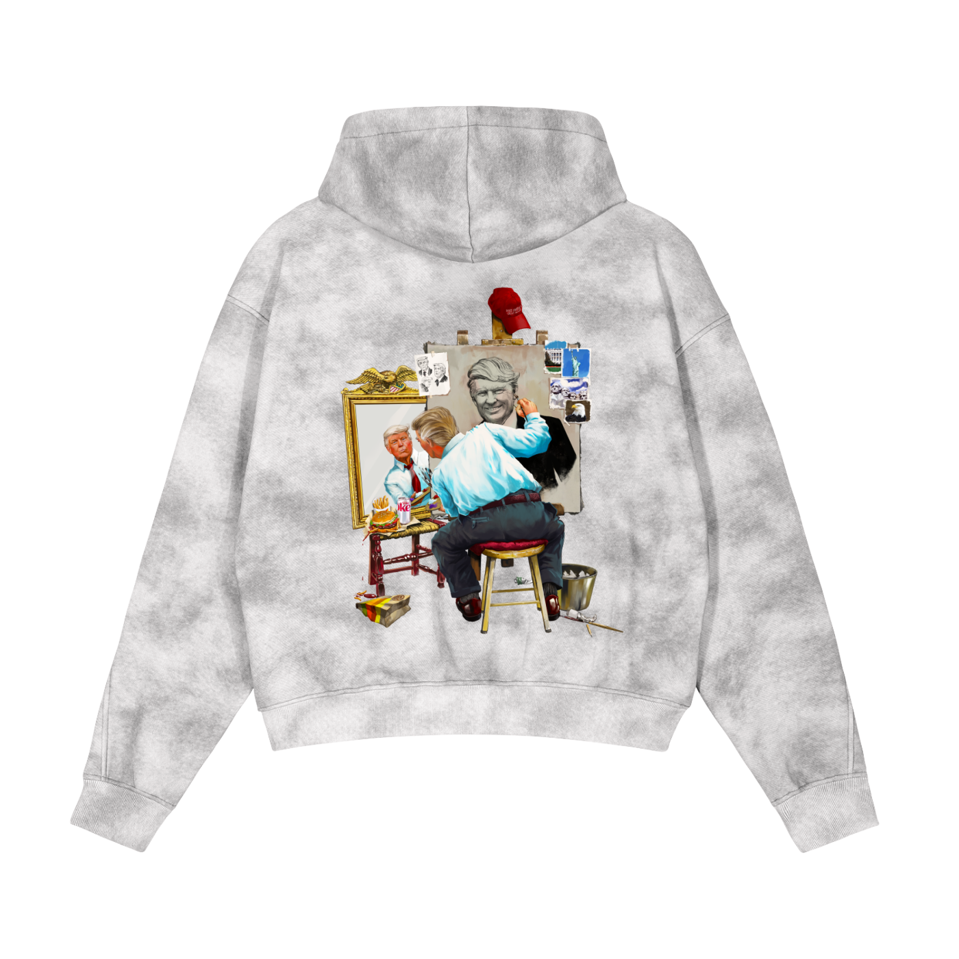 Donald Trump Triple Self Portrait Sage Grey Vintage Washed Zip-Up Fleece Hoodie