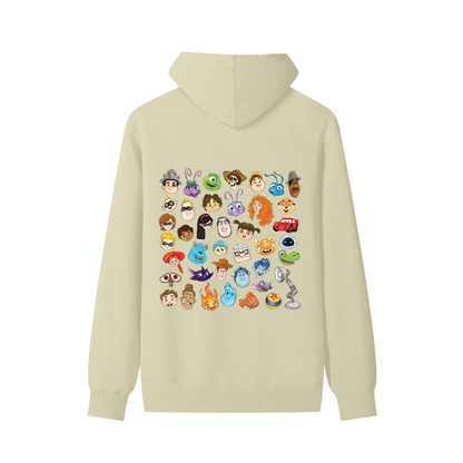 Watercolour Disney Pixar Protagonist Icons Khaki Classic Hoodie, Toy Story, A Bug’s Life, Monsters, Inc., Finding Nemo, The Incredibles, Cars, Ratatouille, WALL-E, Up, Brave, Inside Out, The Good Dinosaur, Coco, Onward, Soul, Luca, Turning Red, Elemental, Elio, Hoppers, Gatto