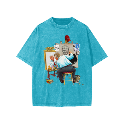 Donald Trump Triple Self Portrait Snow Washed Cyan Kids' Tee