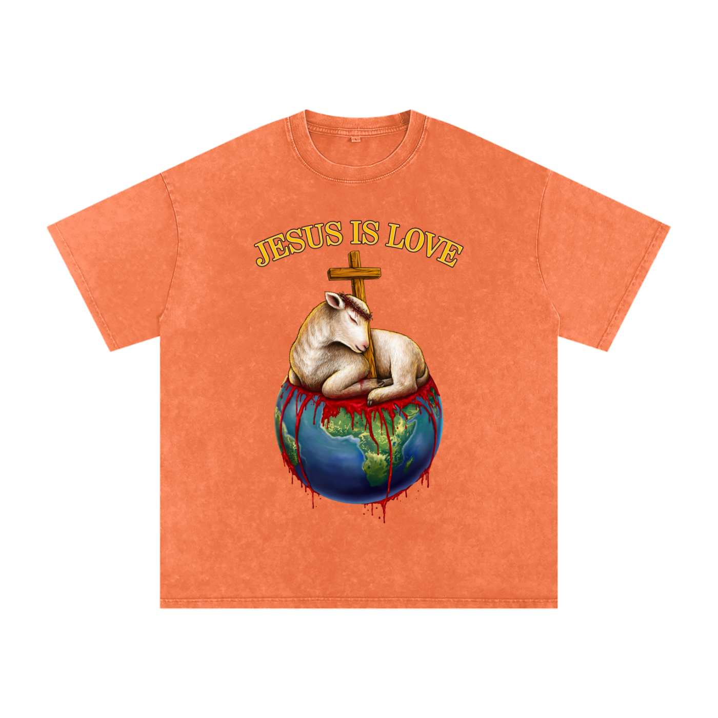 Jesus Is Love Acid Wash Orange Tee