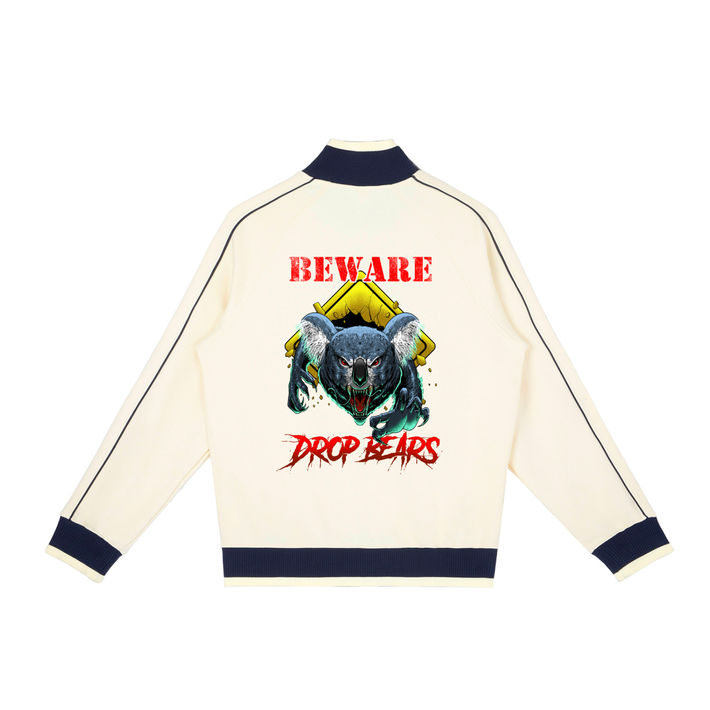 Beware Drop Bear Vanilla Cream Retro Raglan Zip-Up Track Jacket