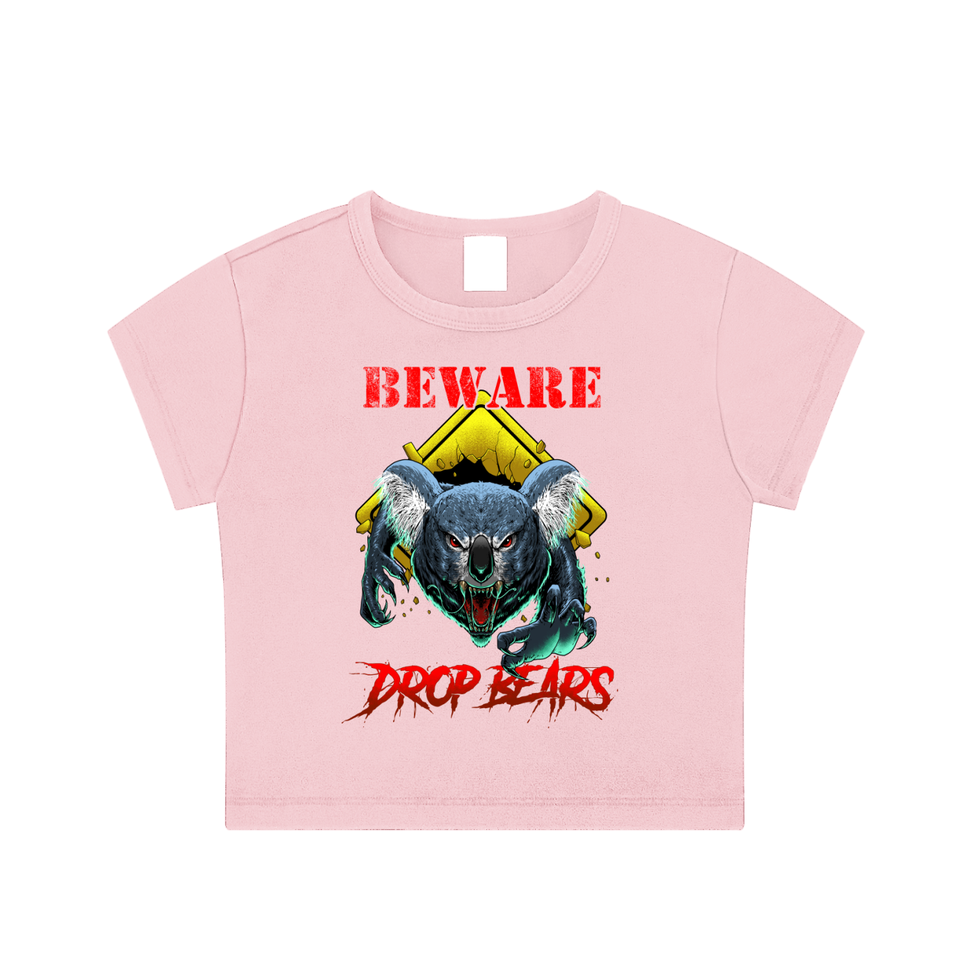 Beware Drop Bear Woman's Snow Washed Black Pink Top