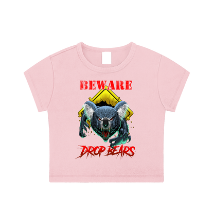 Beware Drop Bear Woman's Snow Washed Black Pink Top