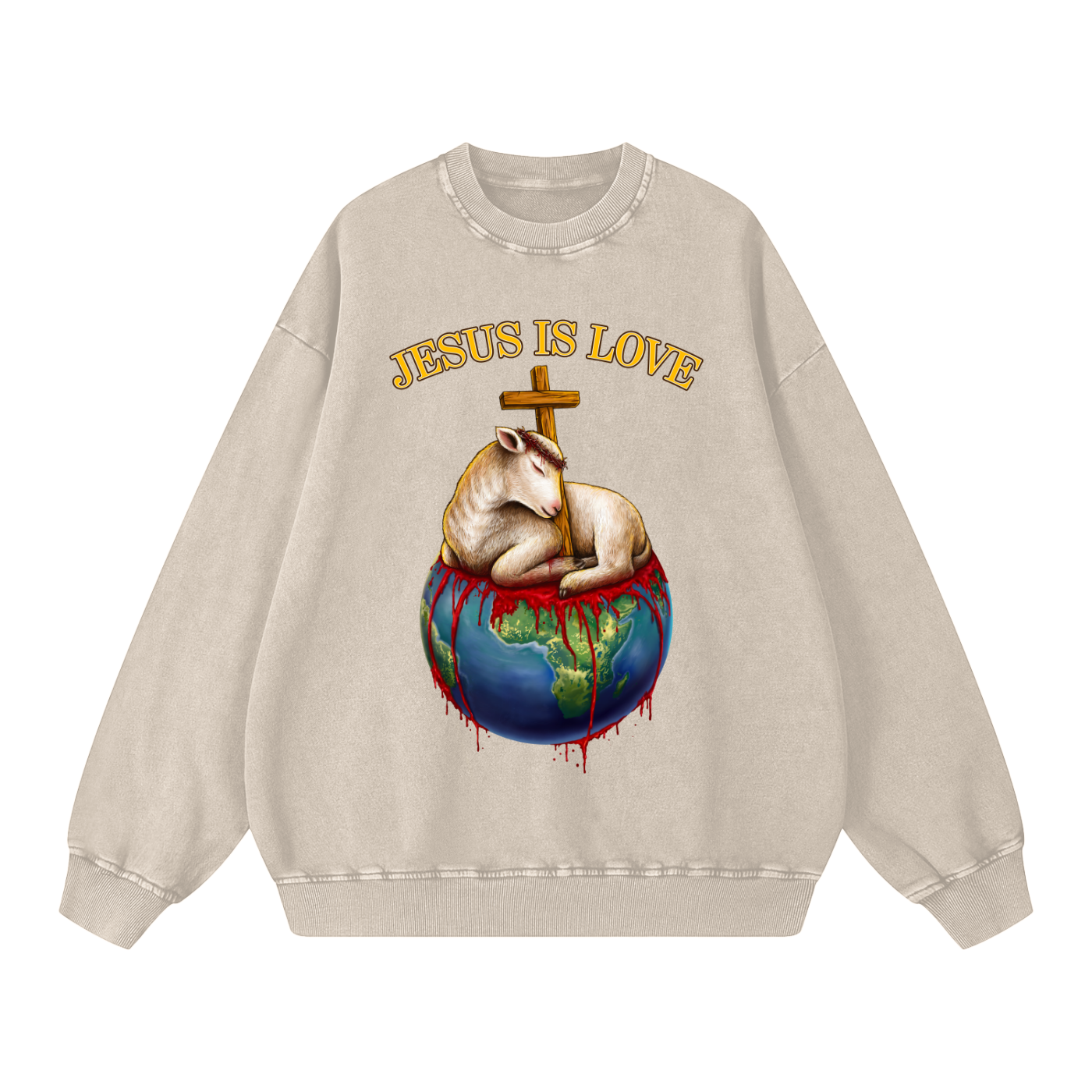 Jesus Is Love Acid Wash Light Khaki Sweatshirt