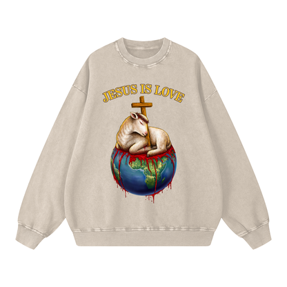 Jesus Is Love Acid Wash Light Khaki Sweatshirt