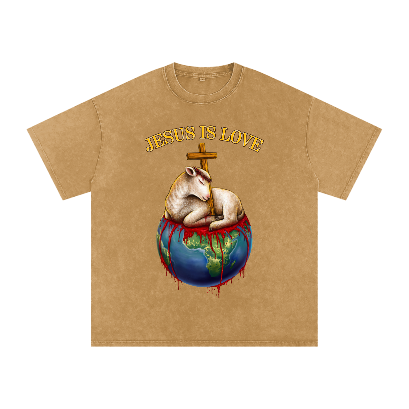 Jesus Is Love Acid Wash Light Brown Tee