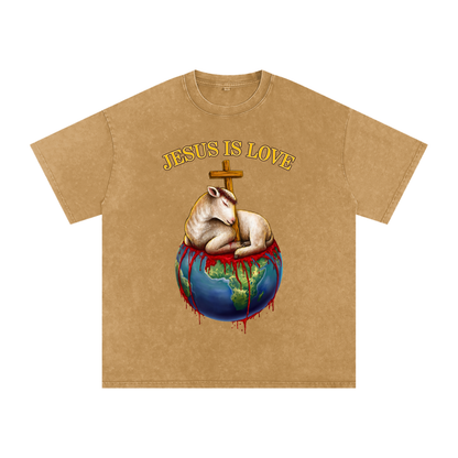 Jesus Is Love Acid Wash Light Brown Tee