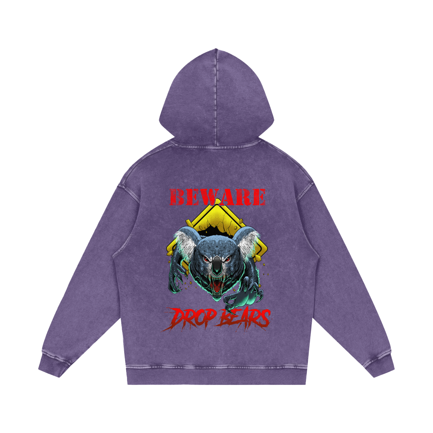 Beware Drop Bear Acid Wash Purple Hoodie