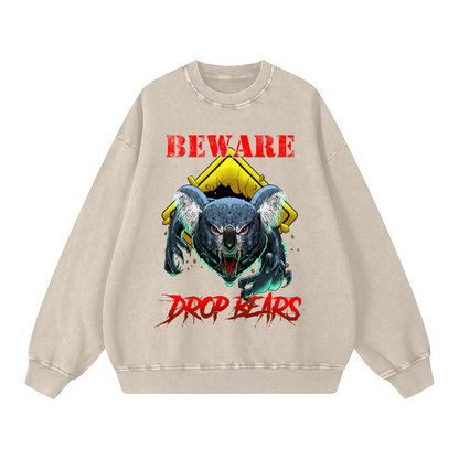 Beware Drop Bear Acid Wash Light Khaki Sweatshirt