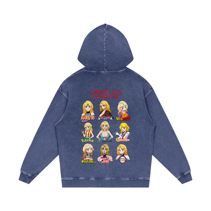 Sabrina Carpenter Anime Art Styles Indigo Steel Blue Acid Wash Hoodie, Naruto, Bleach, Dragonball Z, Pokémon, One Piece, Sailor Moon, My Hero Academia, Jojo's Bizarre Adventure, Demon Slayer