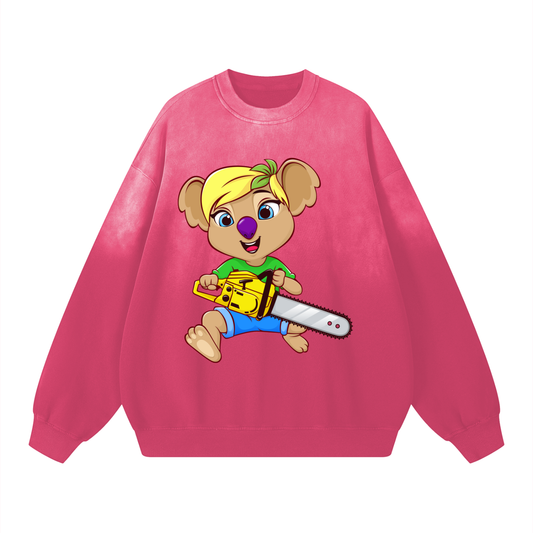 Disney Style Koala Chainsaw Sunfaded Acid Wash Pink Sweatshirt
