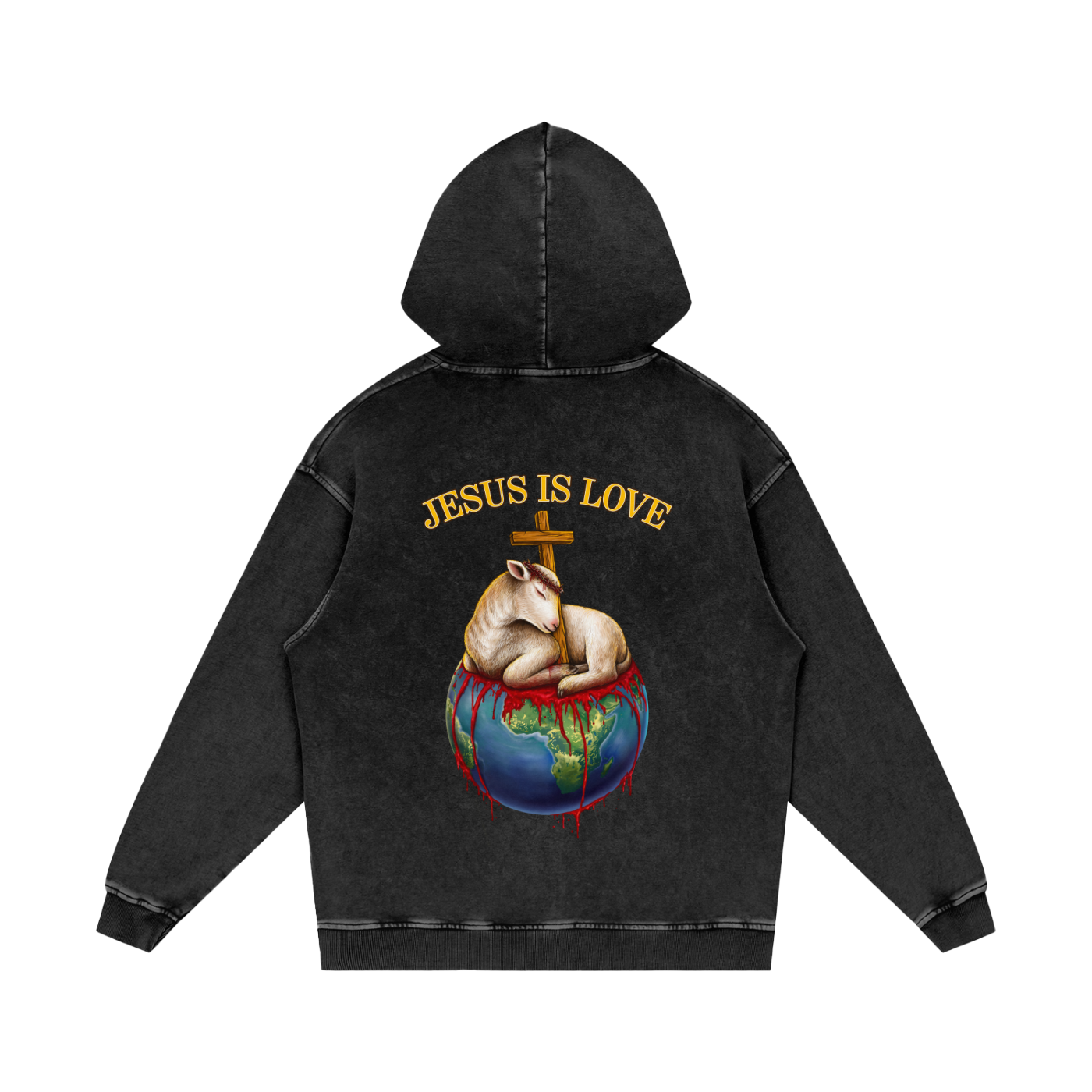 Jesus Is Love Acid Wash Black Hoodie