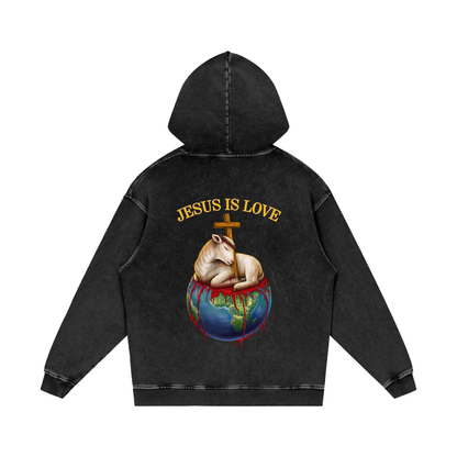 Jesus Is Love Acid Wash Black Hoodie