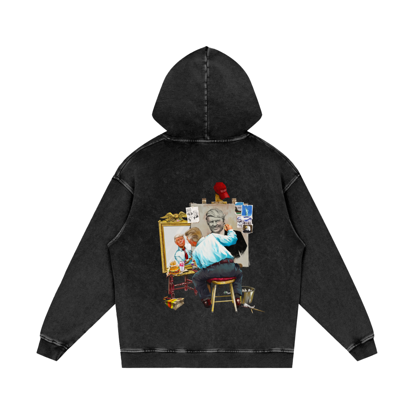 Donald Trump Triple Self Portrait Acid Wash Black Hoodie