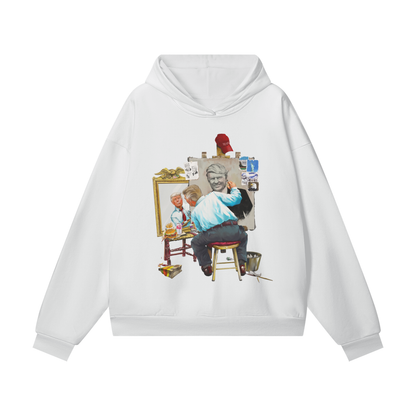 Donald Trump Triple Self Portrait Hidden Pocket Fleece White Hoodie